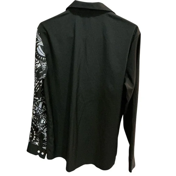 Manfinity Mens Tribal Graphic Print Button Up Shirt Black White Long Sleeve S - Picture 5 of 5